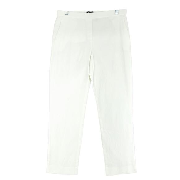Theory Pants Womens 6 White Linen Blend Ankle Trousers Pockets Summer Workwear - Picture 1 of 12
